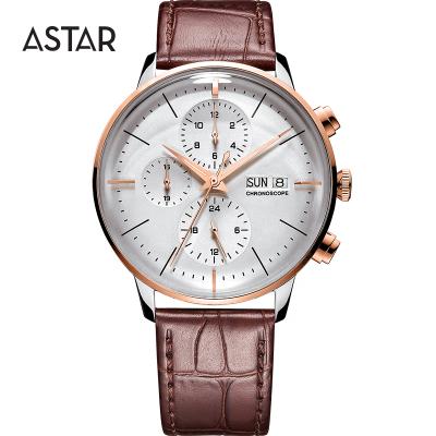 China Custom Auto Date Your Design Full Dome 316l Stainless Steel Automatic Chronograph Mechanical Grain Transparent Leather Watch For Sale for sale