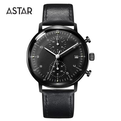 China OEM Wholesale Custom Logo Full Date Chronograph 5atm 316L Stainless Steel Grain Stainless Steel Leather Watch Men For Sale for sale