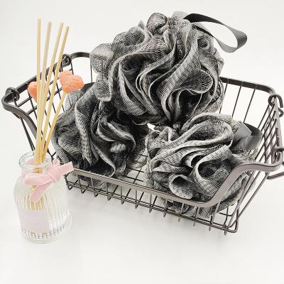 China EXFOLIATE Amazon Seller 40g 50g 60g Hot Black Mesh Body Scrubber Exfoliator Shower Charcoal PE Blast Bath Loofah Loofah Sponge for sale