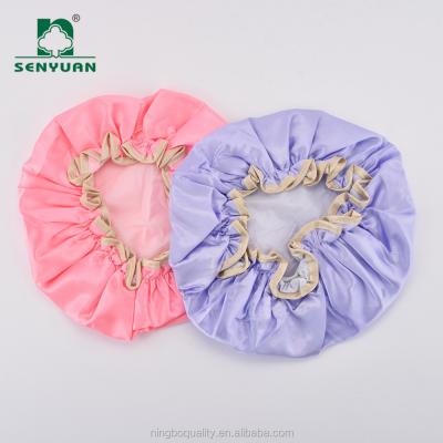 China Fashion Sustainable Luxury Fancy Satin Double Layers Customized Bathing Shower Cap for sale