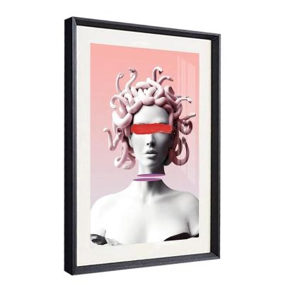 China Contemporary Sculpture Art Medusa Wall Posters Picture Funny Gorgon Statue Decor Canvas Prints in Vaporwave Framed Painting for Living Room for sale