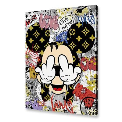 China Contemporary Abstract Wall Decor Graffiti Middle Finger Mouse Cartoon Funny Poster Painting On Canvas Prints Pop Art Pictures For Room for sale