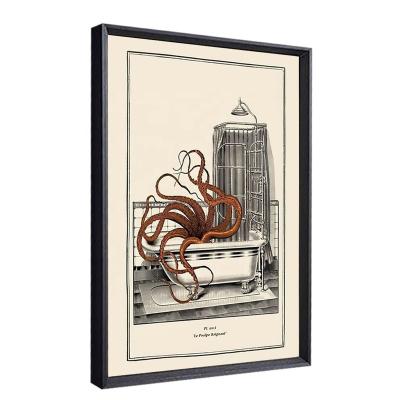 China Contemporary Octopus Bathroom Art Canvas Wall Painting Funny Vintage Printed Mantis Poster Decorative Pictures For Shower Room for sale