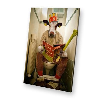 China Contemporary Funny Animal Comedy Bull Printed Painting On Canvas Wall Art Modern Cow Poster Picture For Restroom Toilet Decoration for sale