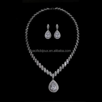 China /Casual Platinum Plated Jewelry Set Brass Zirconia Sporty Bridal Jewelry Wedding Dubai Jewelry Set for sale