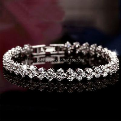 China CLASSIC Silver Roman Zirconia Wrist Bracelet Bangle Jewelry Hot Trendy Bling Bling Jewelry for sale