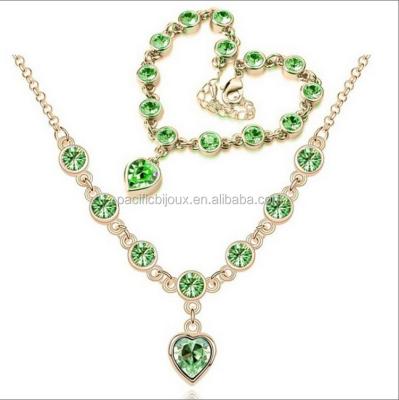 China CLASSIC 22k rose gold necklace bracelet jewelry set heart link green crystal jewelry set for sale