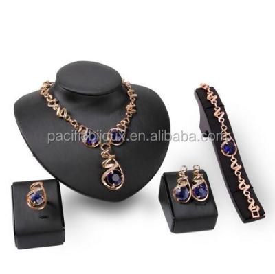 China Large Hyperbola Sapphire Chunky Gold Plated Full Jewelry Sets Statement Gold Jewelry Set for sale