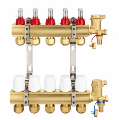 China Modern Home Heating System Brass Smart Manifold With Flow Meter And Drain Valve for sale