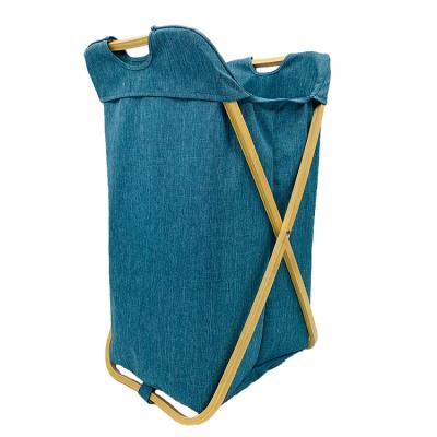 China Eco-friendly Wholesale Bamboo Wooden Rim Circular Collapsible Collapsible Durable Durable Laundry Hamper Storage for sale