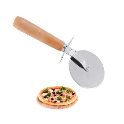 China Largest Durable High Quality Stainless Steel Pizza Cutter Wheel Blade Cheese Slicer With Wooden Handle for sale