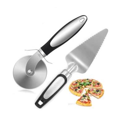 China Durable Stainless Steel Kitchen Tool Pizza Cutter Wheel and Pizza Shovel Server for Serving Food with Good Grip Handle for sale