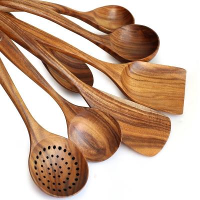 China Viable Custom Wholesale Teak Wood Kitchen Utensils Set Accessories Wood Kitchenware Cooking Tool Kits for sale