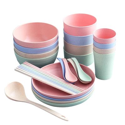 China Best Selling Durable Wheat Vintage Straw Kitchen Accessories Plastic Plates and Bowl Set for sale