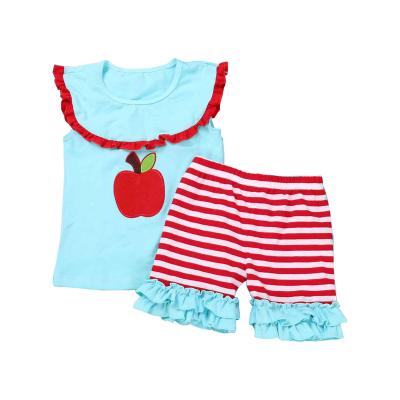 China Breathable Hot Sale Summer Girl's Sleeveless T-shirt And Shorts Applique Two Pieces Clothing Set Girls Children Outfits for sale