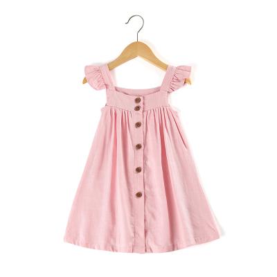 China Breathable 2021 Dresses Kids Buttons Float Solid Cheap Sleeve Cotton Babies Canvas Dresses for sale