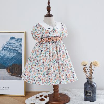 China New Arrival Baby Toddler Casual Dress Embroidered Kids Girls Handover Smocked Floral Dresses for sale