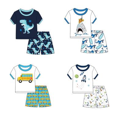 China Custom Wholesale Casual Shark Print Clothing Set Kids Summer Shirt And Shorts Set Milk Silk Children Boys Outfit for sale