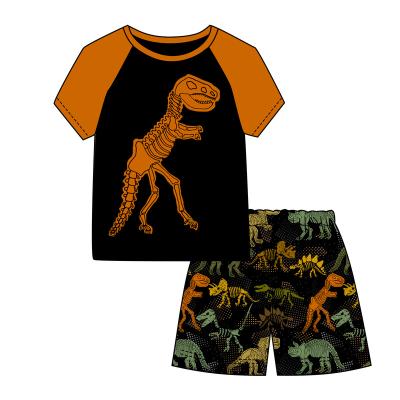 China Casual hot sale back to school kids clothing set dinosaurs printing summer shorts milk silk kids boys casual outfit for sale