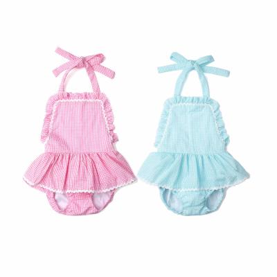 China Summer Fashion Style Breathable Swimwear for Babies Cotton Seersucker Ruffles Beachwear Toddler Girls Swimwear with Lining for sale