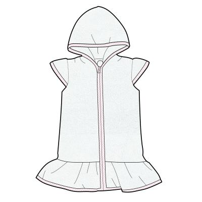 China Wholesale Removable Padded Summer Beach Use White Hooded Towel Ruffle Cotton Zipper Swimwear Kids Girls Bathrobes for sale