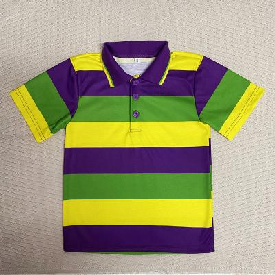 China Breathable Carnival Baby Clothes Short Sleeve Mardi Gras Girls And Boys Stripe Polo T-Shirts for sale