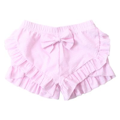 China Boutique Baby Clothes Cotton Seersucker Ruffle Summer Kids Girls Stripe Breathable 100% Shorts for sale