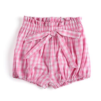 China Sustainable Infant Clothing Fashion Boutique Summer Woven Gingham With Bow Ruched Babies' Shorts for sale