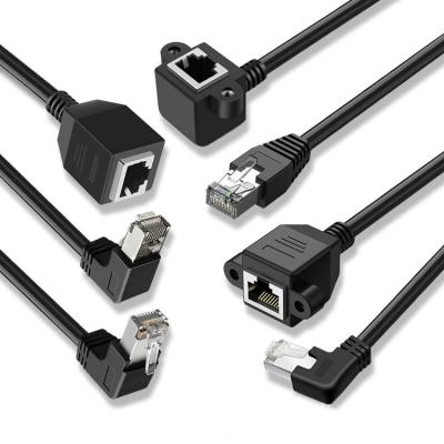 China 90 Degree Angle Rj45 UTP Cat6 Ethernet Cable Male To Female Angle CAT6 Left Right Angle Panel Mount Extension Network Cable KC-RJMMBK669 for sale