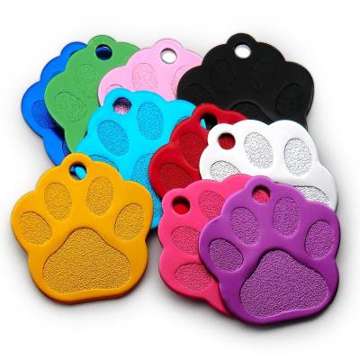 China Europe Pet ID Tags Dog Paw Shape Tags Personalized Customized Aluminum Dangling Dish Ornament Puppy Owner Gifts for sale