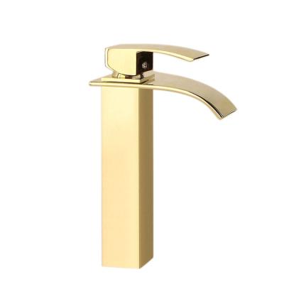 China Bathroom Faucets Gold Bathroom Vanity Faucet Bath Toilet Sink Faucets Single Handle Electric Brass Single Hole Waterfall Basin Commercial Deck Mount for sale