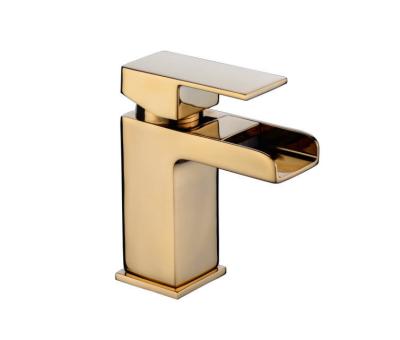 China Modern Gold Chrome Nicel Brushed Bathroom Faucet Waterfall Brass Single Handle One Hole Modern Commercial Lavatory Faucets for sale