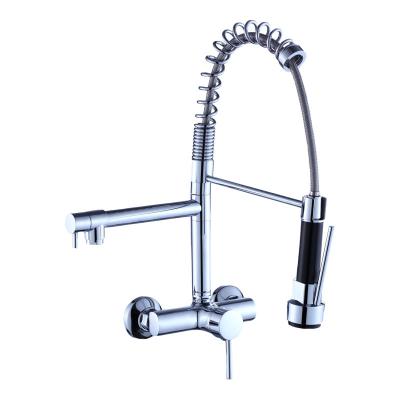 China Kitchen Sales Modern Design Faucets Single Handle Thermostatic Hot Wall Mounted Faucet Double Holes Pull Out Spring Faucets For Tap Cold And Hot Water for sale