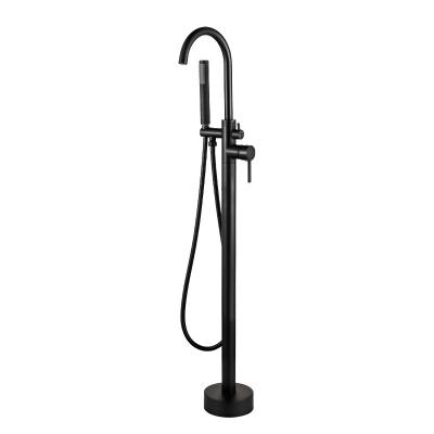 China With Free Standing Shower Floor Mounted Shower Mixer Tap Shower Slide Bar Floor Mounted Shower Filler Tub Faucet Black Color for sale