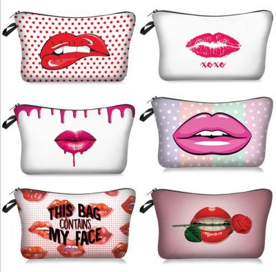 China Bridesmaid Gift New Arrival Printing Pattern Red Lips Storage Makeup Bag For Women Travel Handbag Cosmetic Pouch for sale