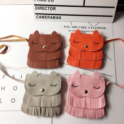 China Mini Cute Messenger Leather Bags With Tassel PU Coin Purse Satchel Cat Kids Girls PU Shoulder Bag Small for sale