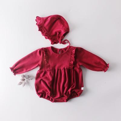 China High Quality Soft Cotton Plain Long Sleeve Red Romper Baby Clothes For Girls for sale