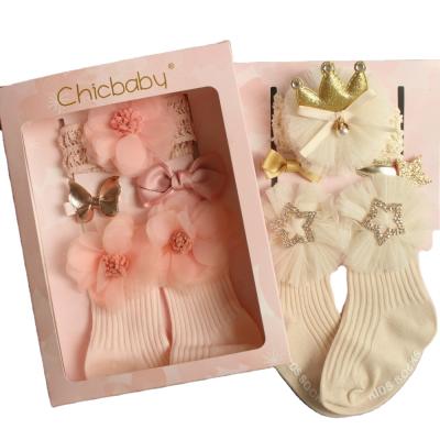 China Cute Newborn Babies Breathable Lace Up Ruffle Tutu Bumps Princess Ruched Anti Slip Ankle Socks Headband Hair Clip Baby Bumps Gift Set for sale