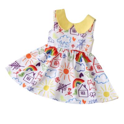 China European and American skirt girl's print rainbow collar doll eco-friendly summer children's sleeveless dress for sale