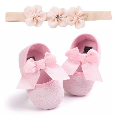 China Toddler Girl Flat Princess Soft Baby Shoes Set With Headband for sale