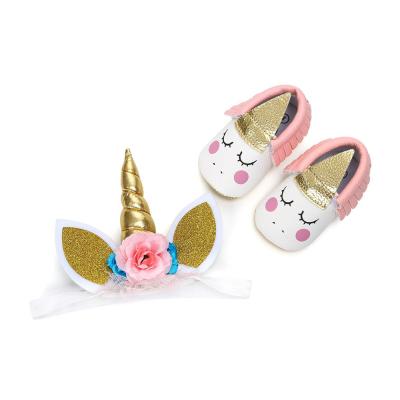 China Loafers Unicorn Headband Baby Girls Shoes for sale