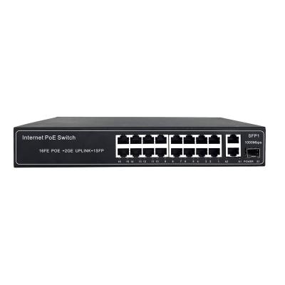 China POE Switch 16 Port 100M, 2 Gigabit Uplink Ports POE Interface 1SFP for sale