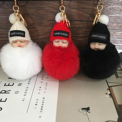 China Best Selling Beautiful Baby Sleep Decoration Fashion Women Key Chain Pom Pom Key Chain For Gift Colorful Cute Fluffy Metal Doll for sale