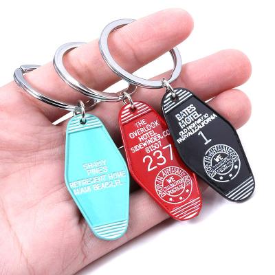 China Retro Fashional Souvenir Gifts Custom Logo Printing Custom Hotel Room Key Chain Vintage Plastic Acrylic Motel Keychains for sale