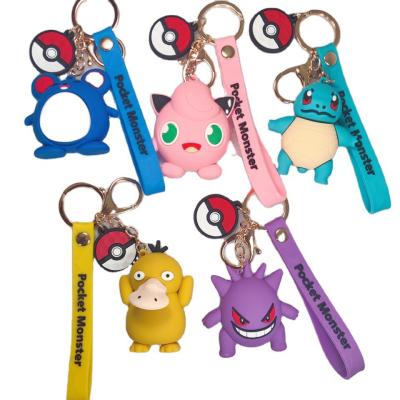 China Factory 3D Cute Monster Pocket Rubber Keychain Fashional Cartoon Fashional Souvenir Gifts Pokemoned Decoration Keychain With Anti-lost Wrist Strap for sale