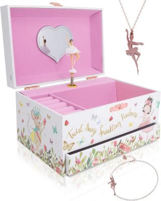 China Music Box Ballerina Wooden Jewelry Box For Kids And Boys Gift Hand Cranked Toy Box for sale