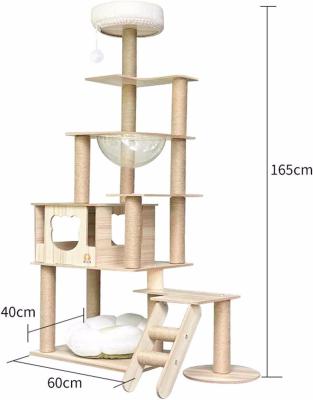 China Customized Size Wood Cat Tower with Multi-Level Climbing Frame Scratcher Components for sale