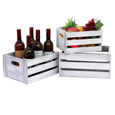 China Rustic White Wooden Display Crate Set of 3 Decorative Pine Storage Crates NO Foldable for sale