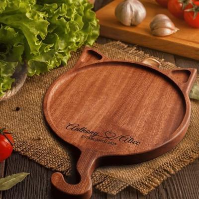 China 7''8''10'' Irregular Wooden Round Cat Display Plate Handmade Solid Wood Pizza Plate for sale