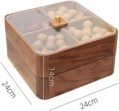 China Wooden Double Layer Fruit Plate with Transparent Cover Wooden Dried Fruit Box in Brown for sale